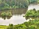 Scenic aerial view of a lake with a wooden dock surrounded by trees at 1430 Mineral Springs Rd, Hoschton, GA 30548