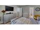 Bright main bedroom with a dresser, a crib, and attached bathroom at 2000 Redwood Trce, Ellenwood, GA 30294