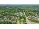 Wide aerial shot displays a neighborhood with tree-lined streets and varied home styles at 100 Braxton Way, Roswell, GA 30075