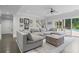 Open living room area with a large sectional sofa, rug, and access to backyard pool at 100 Braxton Way, Roswell, GA 30075