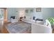 Bright living room with a decorative rug and a light blue accent wall at 100 Braxton Way, Roswell, GA 30075