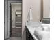 Modern bathroom featuring a white basin, sleek cabinets, and a walk-in closet at 6763 Encore Blvd, Atlanta, GA 30328