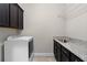 Laundry room with dark cabinets, granite countertop and stainless sink at 6763 Encore Blvd, Atlanta, GA 30328