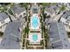 Aerial view of two community pools surrounded by upscale townhomes and manicured landscaping at 6763 Encore Blvd, Atlanta, GA 30328