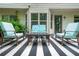Cozy outdoor patio with stylish furniture, a striped rug, and lush greenery offers a relaxing space to unwind at 1326 Castleberry Dr, Buford, GA 30518