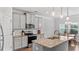 Modern kitchen with gray cabinets, stainless steel appliances, granite countertops, and an island at 4591 Grenadine Cir, Acworth, GA 30101