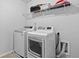 Functional laundry room features modern washer and dryer, with shelving for storage of supplies at 4591 Grenadine Cir, Acworth, GA 30101
