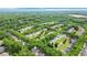 An aerial view showcasing a neighborhood surrounded by lush greenery and mature trees at 7325 Thoreau Cir, Atlanta, GA 30349