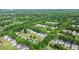 An aerial view showcasing a neighborhood surrounded by lush greenery and mature trees at 7325 Thoreau Cir, Atlanta, GA 30349