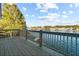 Spacious wooden deck overlooking a scenic lake view with calm water and blue skies at 9058 Woodlake Lane, Villa Rica, GA 30180