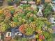 Beautiful aerial view of a lush landscape with a home, pool, and colorful fall foliage at 2775 Hogan Rd, Atlanta, GA 30344