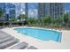 Beautiful pool area with plenty of lounge chairs for relaxing with amazing city views at 3445 Stratford Rd # 1501, Atlanta, GA 30326