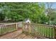 Wooden back deck overlooking a private backyard with mature trees and lush greenery at 1792 Center Ave, East Point, GA 30344