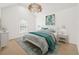 Bedroom with a high vaulted ceiling, a ceiling fan, and comfortable carpet flooring at 5725 Lake Oak Lndg, Cumming, GA 30040