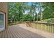 Large wooden deck overlooking a well-manicured backyard and mature trees at 5725 Lake Oak Lndg, Cumming, GA 30040