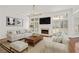 Bright living room features a fireplace, neutral furniture, hardwood floors, and modern lighting at 5725 Lake Oak Lndg, Cumming, GA 30040