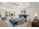 Spacious main bedroom with a tray ceiling, large windows, a ceiling fan, and modern decor at 5725 Lake Oak Lndg, Cumming, GA 30040