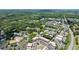 Scenic aerial shot of a residential area with surrounding commercial buildings and tree-lined streets on a bright day at 6715 Pond Rd, Cumming, GA 30040