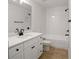Bathroom features tile flooring, vanity, white subway tile in the tub and shower area at 2438 Whites Rdg, Decatur, GA 30034