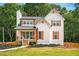 Charming home with orange shutters, a well-manicured lawn, and a cozy front porch at 77 Township Drive, Hiram, GA 30141