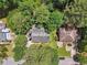 Aerial view of property with mature trees, driveway, and surrounding neighborhood at 2030 Spring End Ct, Lawrenceville, GA 30044
