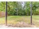 Fenced backyard featuring a grassy area surrounded by mature trees at 3717 Lockerbie Ln, Powder Springs, GA 30127