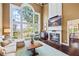 Bright living room with vaulted ceilings, fireplace, and a beautiful view at 5260 Harbury Ln, Suwanee, GA 30024