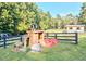 Goats standing atop a wooden structure and play-set in fenced yard at 2203 Arbor Hill Rd, Canton, GA 30115