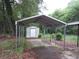 Outdoor carport structure leading to a shed, surrounded by trees and greenery at 244 Hilltop Sw Dr, Atlanta, GA 30315