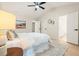 Bright bedroom features vaulted ceiling, ceiling fan, light wood floors and ensuite bathroom access at 245 Scotch Pine Ct, Alpharetta, GA 30022