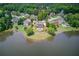 Aerial view of a waterside community showcases beautiful homes surrounded by lush greenery and the serene lake at 1608 Mulberry Lake Dr, Dacula, GA 30019