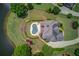 Drone shot featuring the home's backyard oasis, pool, and lush greenery, creating a private and inviting outdoor space at 1608 Mulberry Lake Dr, Dacula, GA 30019