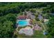 Aerial view of the Hamilton Mill Lakeside community pool, splash pad, playground, and clubhouse at 1608 Mulberry Lake Dr, Dacula, GA 30019