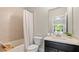 Clean, bright bathroom with tub, toilet, and vanity with white countertop and modern fixtures at 1914 Forte Ln, Alpharetta, GA 30009