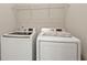 Laundry room with modern washer and dryer, with wire rack above for storage at 1914 Forte Ln, Alpharetta, GA 30009