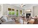 Bright living room featuring a fireplace, hardwood floors, and access to an outdoor balcony at 1914 Forte Ln, Alpharetta, GA 30009