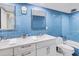 Modern bathroom with blue tile, dual sinks, and sleek fixtures at 157 Maribeau Nw Sq, Atlanta, GA 30327