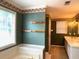 Bathroom featuring green wallpaper and a jacuzzi at 300 Gaelic Way, Tyrone, GA 30290