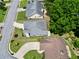 Aerial perspective of a home displaying a well-manicured lawn, mature trees, and a private driveway at 4730 Fairway View Ct, Duluth, GA 30096