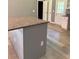 Kitchen island featuring a granite countertop, grey base with white trim, and modern electrical outlets at 191 Deerfield Ln, Carrollton, GA 30116