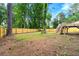 Fenced backyard with a lush lawn and mature trees at 256 Grist Mill Ln, Lawrenceville, GA 30046