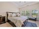 Comfortable main bedroom featuring tray ceiling and natural light from three windows at 286 Blue Pointe Ct, Suwanee, GA 30024