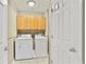 A laundry room with two white appliances and overhead cabinets at 4311 Sentinel Nw Pl, Kennesaw, GA 30144