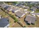 Expansive aerial shot showcasing a neighborhood with fenced yards and mature trees at 3715 Bridges Ct, Cumming, GA 30040