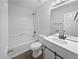 All white bathroom featuring a shower and bathtub at 4335 Northwind Dr, Ellenwood, GA 30294