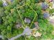 Aerial view showcasing property lines, mature trees, and the home's location in a private setting at 1172 Malvern Hunt Ct, Lawrenceville, GA 30043