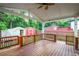 Spacious wooden deck surrounded by trees and views of the backyard at 2100 Rockies Ct, Norcross, GA 30071