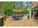 Enjoy outdoor living on this wooden deck overlooking a beautiful pool at 400 N Peachtree Pkwy, Peachtree City, GA 30269