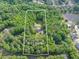 Aerial view of the property, a 2.83 acre lot with a home nestled among lush, green trees at 814 Clarke Trl, Dacula, GA 30019
