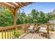 Relaxing back deck featuring comfortable chairs, wooden railing, and a scenic view of the green surroundings at 3835 Annandale Ln, Suwanee, GA 30024